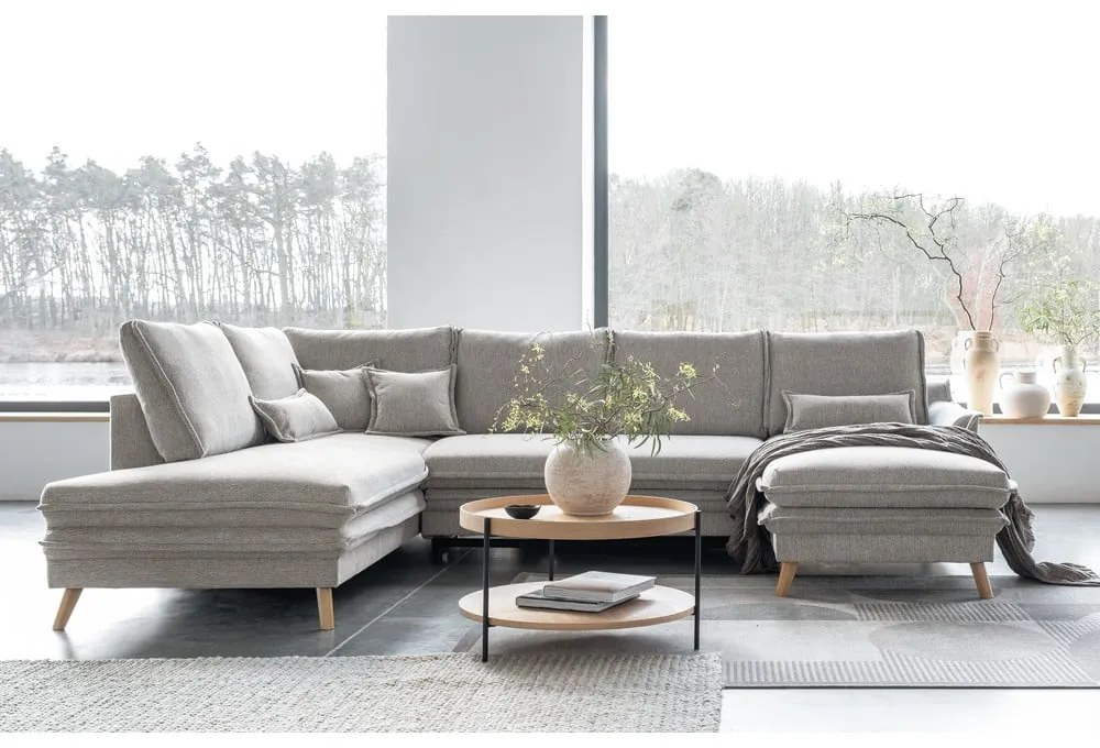 Бежов разтегателен ъглов диван (ляв ъгъл/"U" форма) Charming Charlie – Miuform