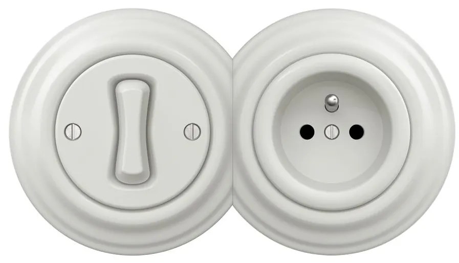 Kliklap - Ретро еднополюсен ключ № 1 и розетка 230V с бяла рамка