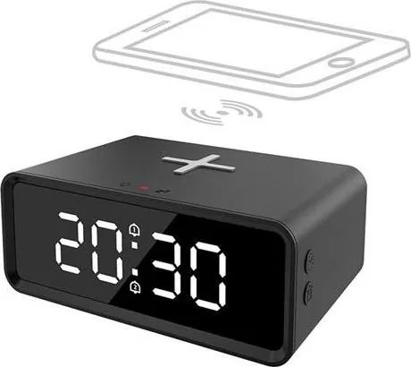 Solight CA07B - Дигитален часовник с безжично Qi зарядно 230V/CR2032 черен