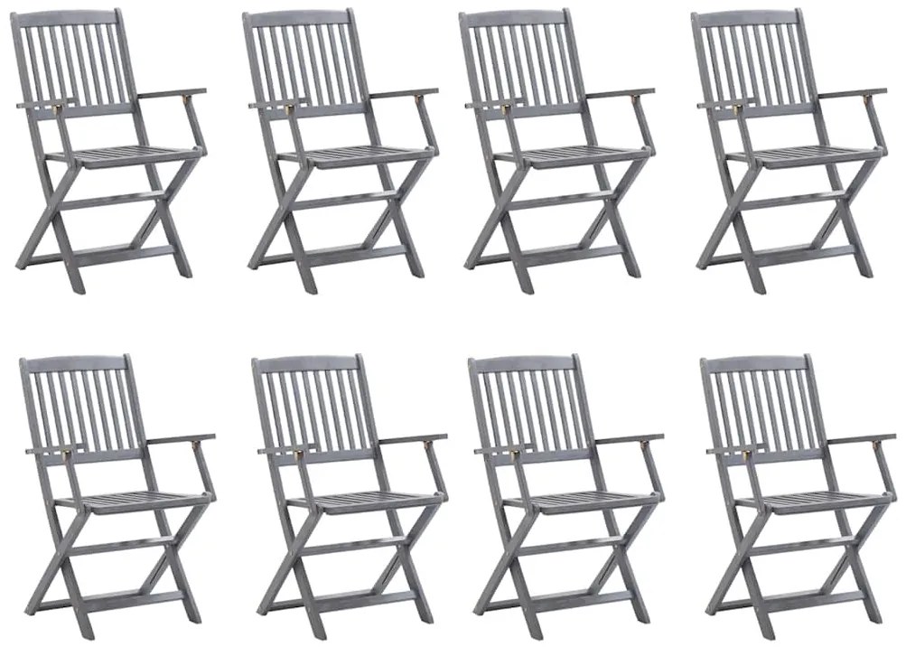 3078263 vidaXL Сгъваеми градински столове, 8 бр, с възглавници, акация масив