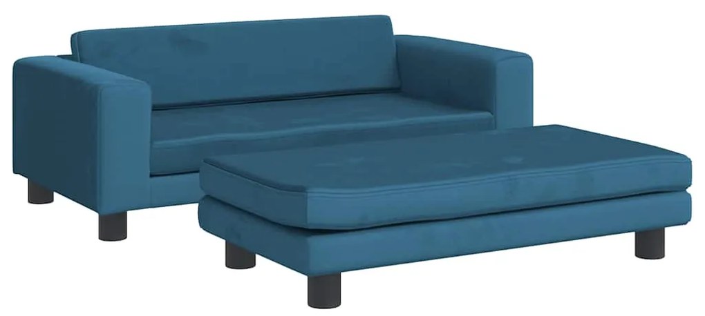 3196407 vidaXL Детски диван с табуретка за крака, син, 100x50x30 см, кадифе