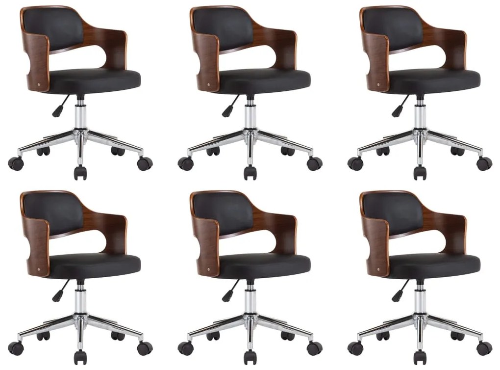 3054928 vidaXL Въртящи трапезни столове 6бр черни извито дърво/изкуствена кожа