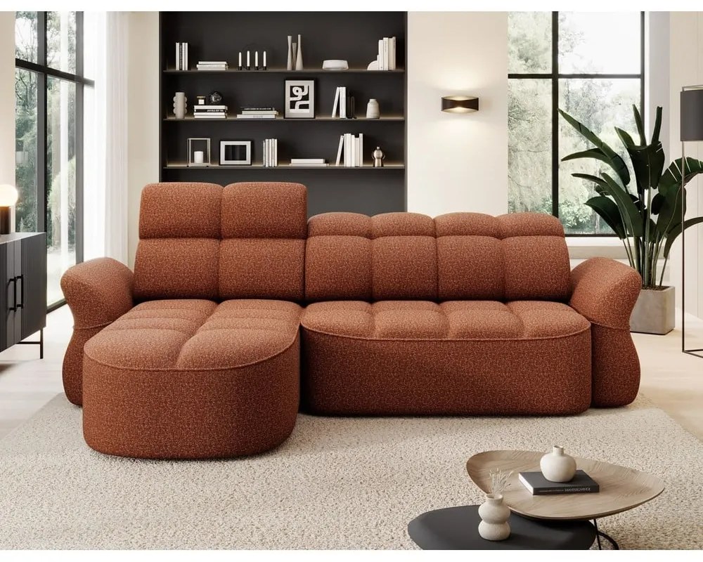 Теракотен кадифен сгъваем/с място за съхранение ъглов диван (ляв ъгъл) Beneth – ELTAP