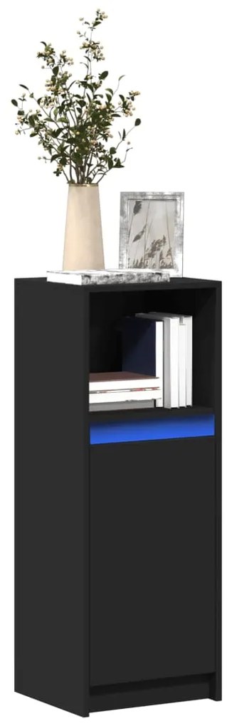 852167 vidaXL Сайдборд с LED, черен, 38x34x100 см, инженерно дърво