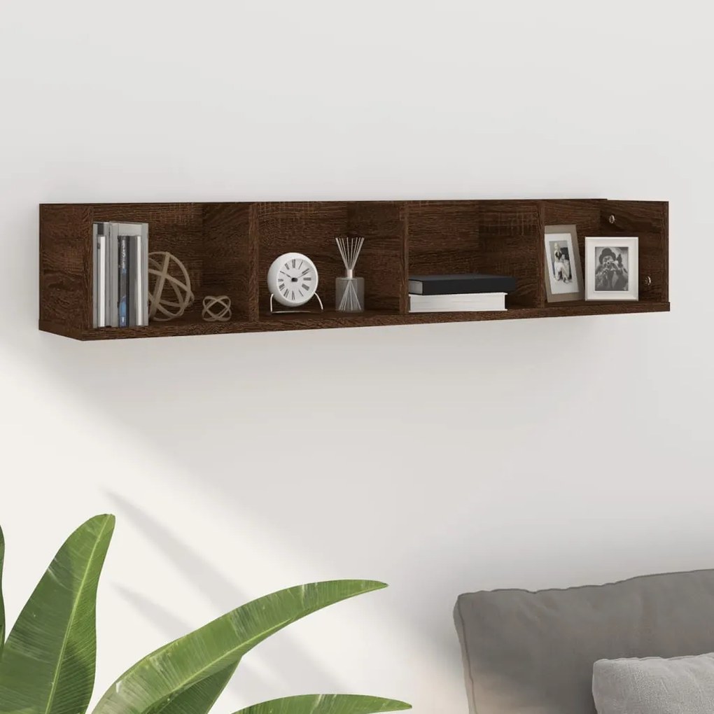 826619 vidaXL CD стенен рафт, кафяв дъб, 100x18x18 см, инженерно дърво