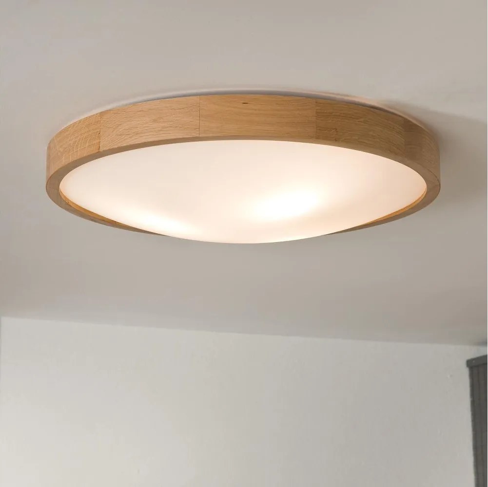 Brilagi-LED RGBW Димируем таванен осветител CARVALHO SLIM 3xE27/15W/230V Wi‑Fi, дъб, Ø47 см