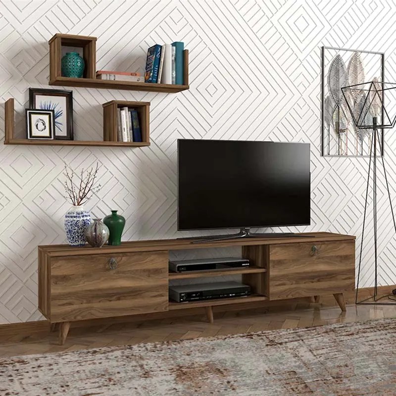 Седра меламинов ТВ шкаф в цвят орех 180x31,5x45см.