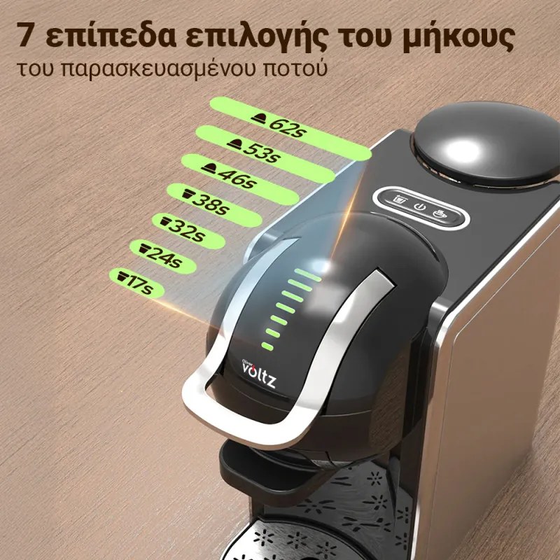 Втора ръка: Еспресо машина за мляно кафе и капсули 8в1 Oliver Voltz OV51171K8R, 1450W, 0.8 л, 5 адаптера, 19 bar, Черен/Сребрист