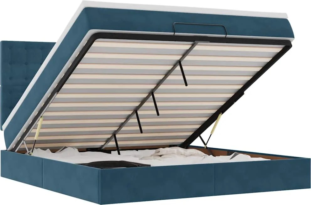 3314478 vidaXL Османска легло с матраци и LED, тъмносиньо, 160x200 см, кадифе