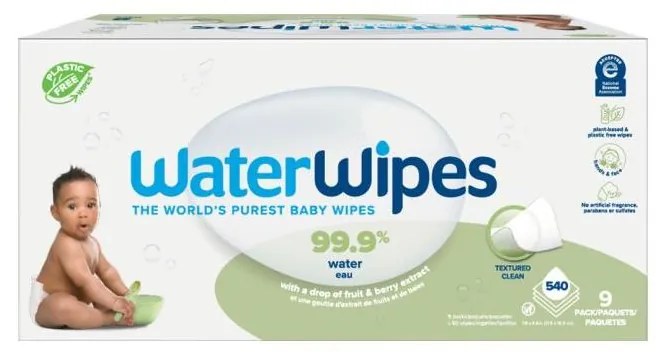 WaterWipes - К-кт 9x Мокри кърпички без съдържание на пластмаса Soapberry 60 бр. (540 pcs)