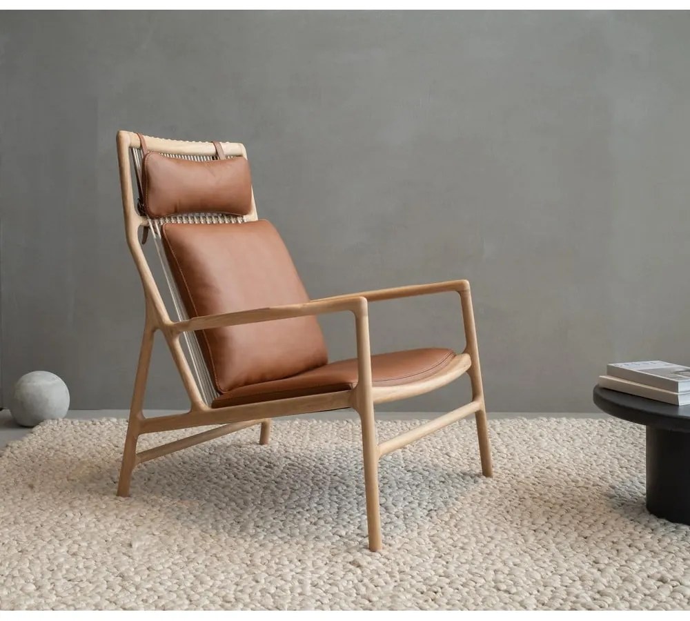 Фотьойл от дъбово дърво със синьо-сива текстилна седалка Dedo - Gazzda