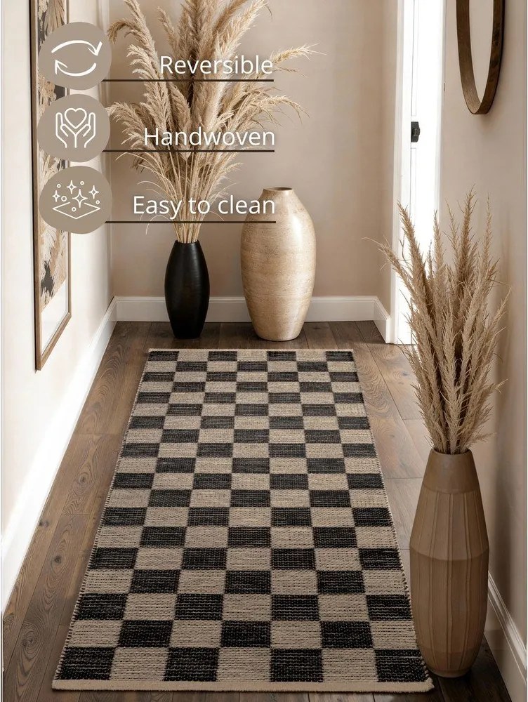 Черна/кремава двустранна/ръчно изработена пътека със смес от юта 80x200 cm Rex – Hanse Home