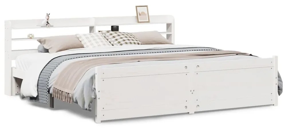 3306771 vidaXL Рамка за легло с табла без матрак, бяла, 200x200 см