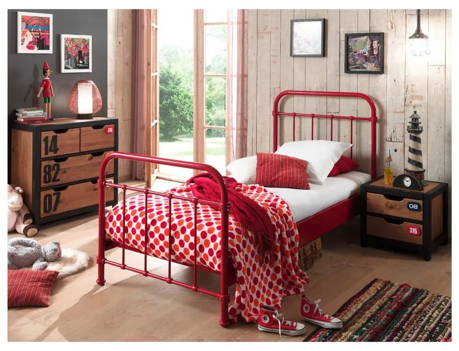 Червено метално детско легло , 90 x 200 cm New York - Vipack