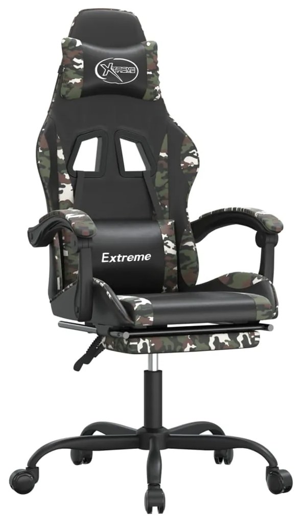 3143889 vidaXL Гейминг стол с опора за крака черно и камуфлаж изкуствена кожа