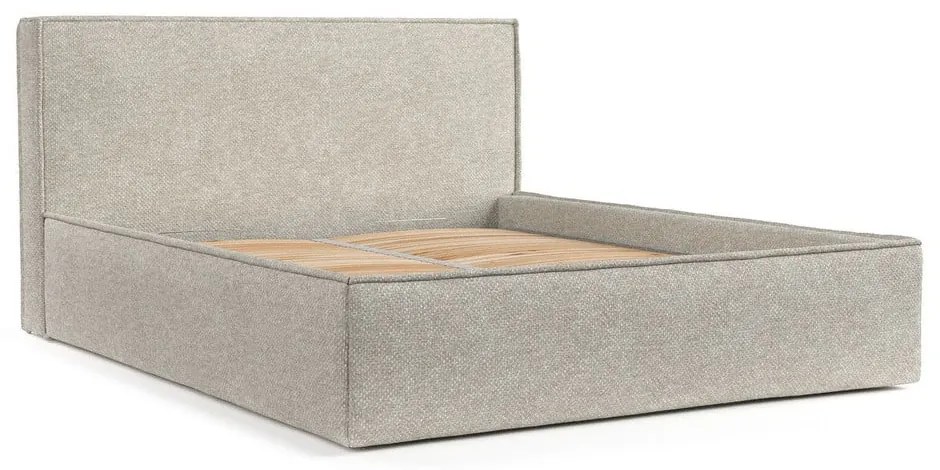 Светлосиво двойно легло 180x200 cm тапицирано с място за съхранение с включена подматрачна рамка Lounge L – Maison de Rêve