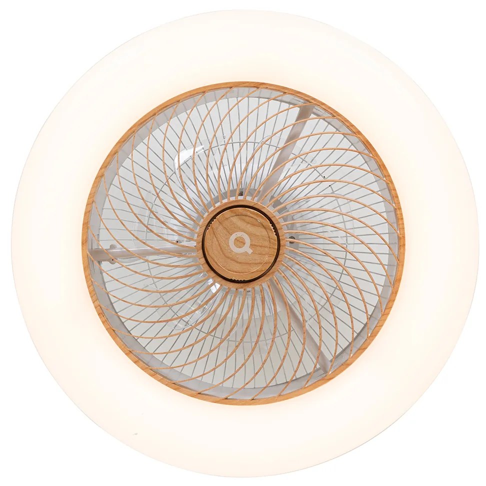 Вентилатор за таван бял с дървен принт 55 см вкл. LED димируем с дистанционно управление - Clima