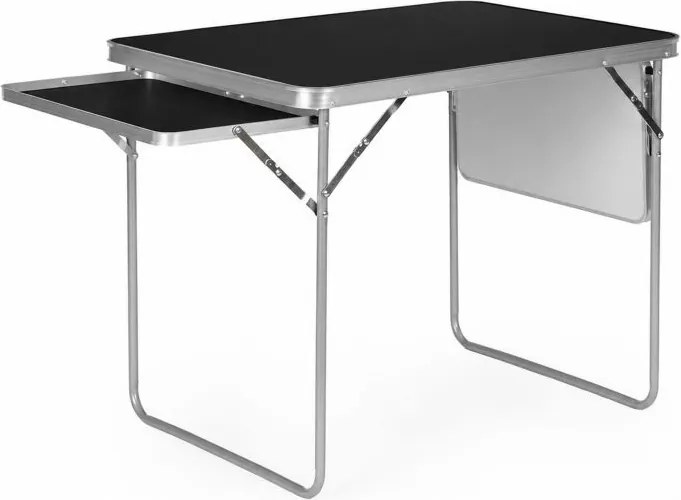 Сгъваема къмпинг маса 120 × 60 см с рафтове и дизайн тип куфар Кафяво