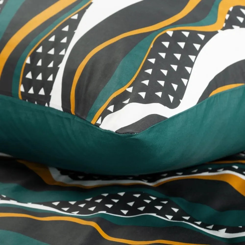 Спални чаршафи от памучен сатен - цвят петрол с геометрична шарка 2 части: 1 бр. 140x200 + 1 бр. 70x80