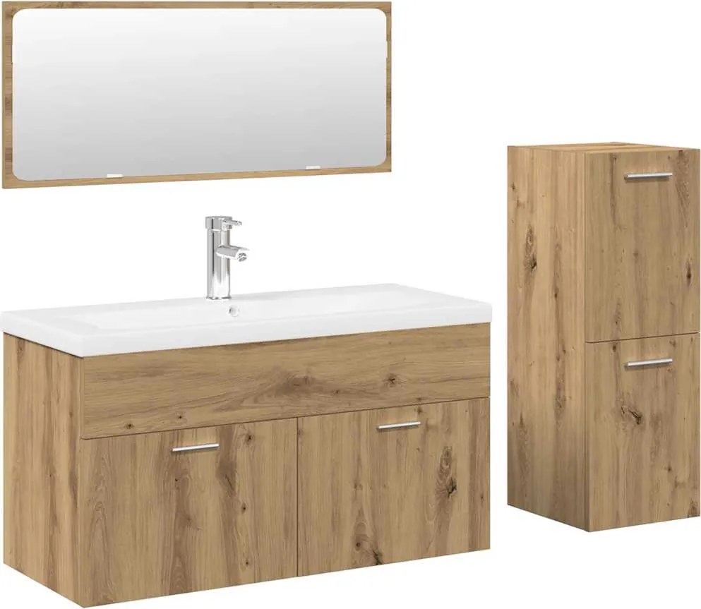 3328918 vidaXL Комплект мебели за баня от 4 части Дъб артизан инженерно дърво