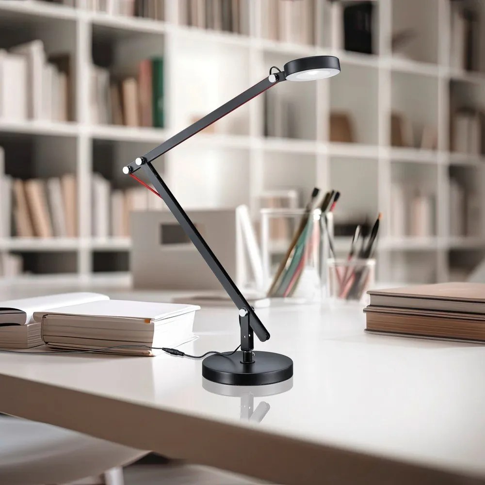 Черна LED настолна лампа с огъваща се структура (височина 90 cm) Amsterdam – Trio