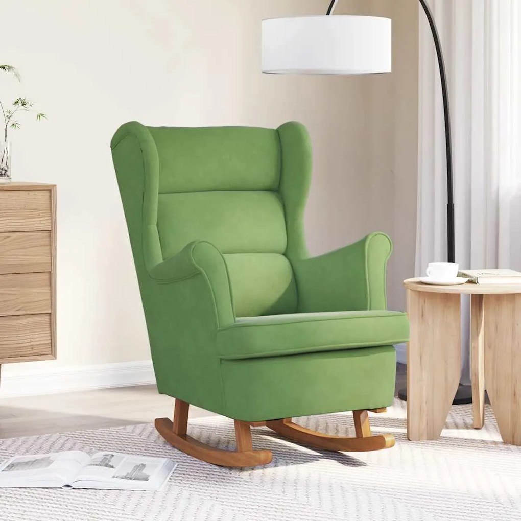 329366 vidaXL Люлеещ се стол с облегалка, светлозелен кадифе и масивно дърво