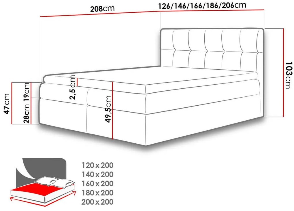 Тапицирано легло Rico-120 x 200-Black