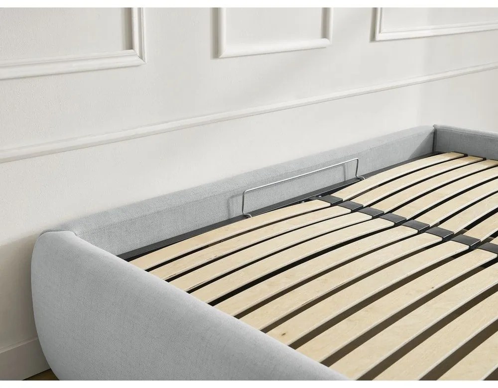 Светлосиво двойно легло 160x200 cm тапицирано с място за съхранение/без табла с включена подматрачна рамка Inera – Bobochic Paris