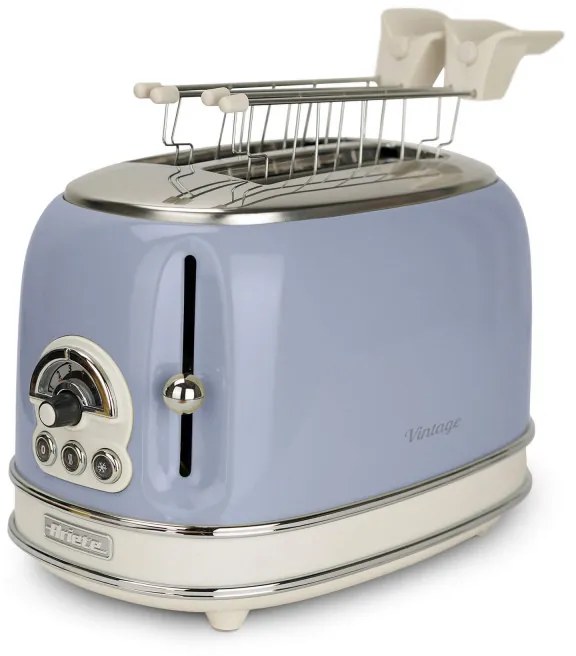 Тостер за хляб Ariete VINTAGE 0155/05, 810W, 2 филии, 3 функции, 6 степени, Подвижна тава за трохи, Син