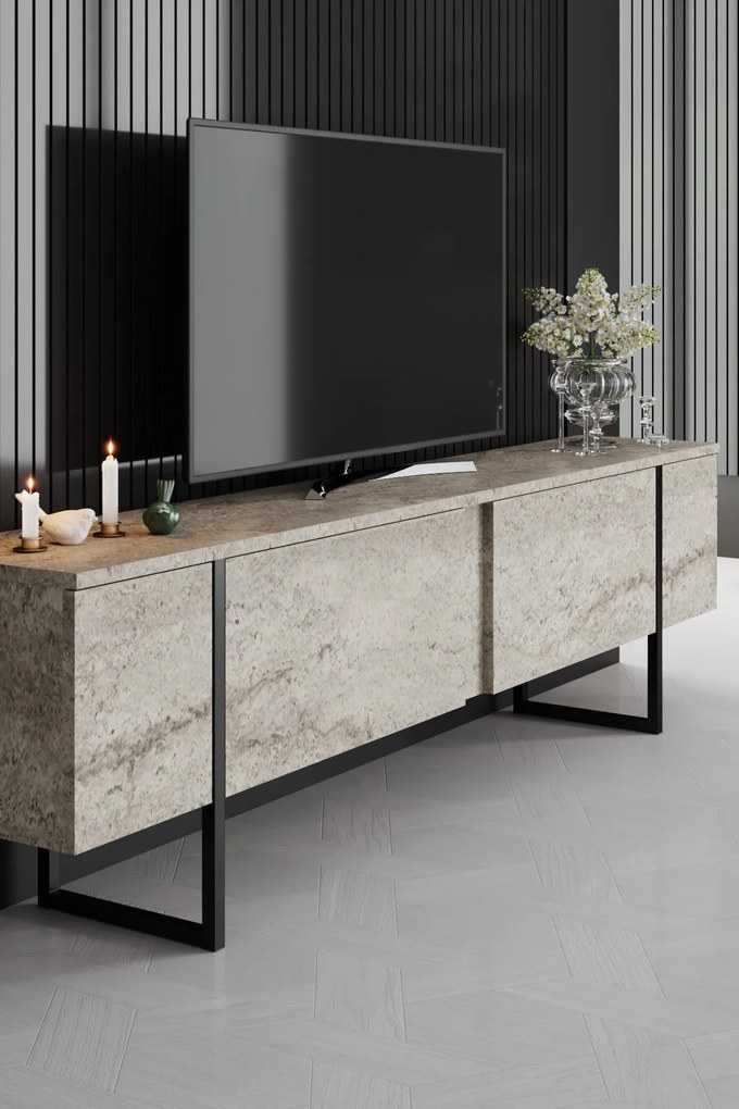 ТВ шкаф Luxe, цвят Травертин Черен