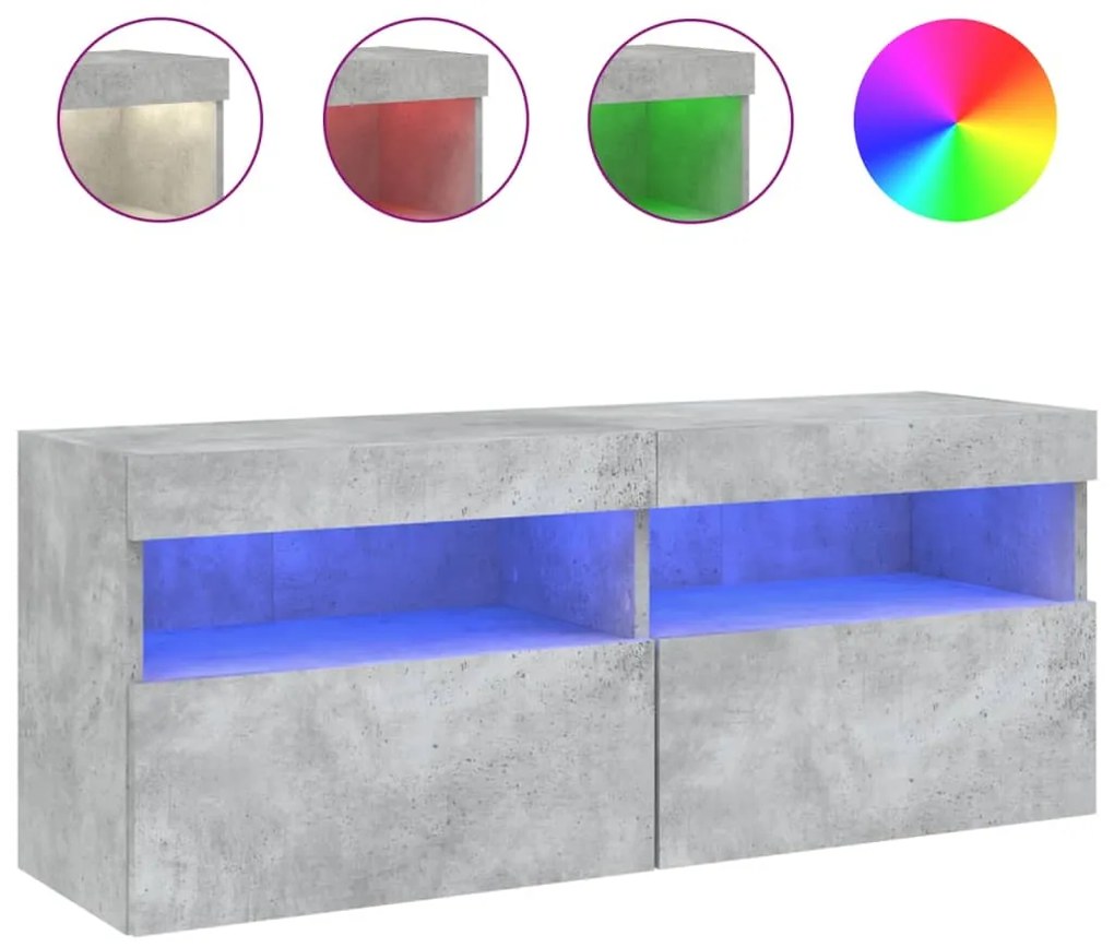 837214 vidaXL Стенен ТВ шкаф с LED осветление, бетонно сив, 100x30x40 см