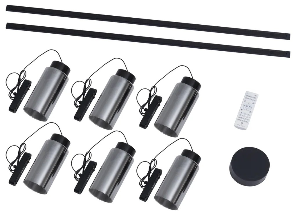 Модерна релсова система за осветление с 6 черни висящи лампи 1-фазов - Magnetic Vance