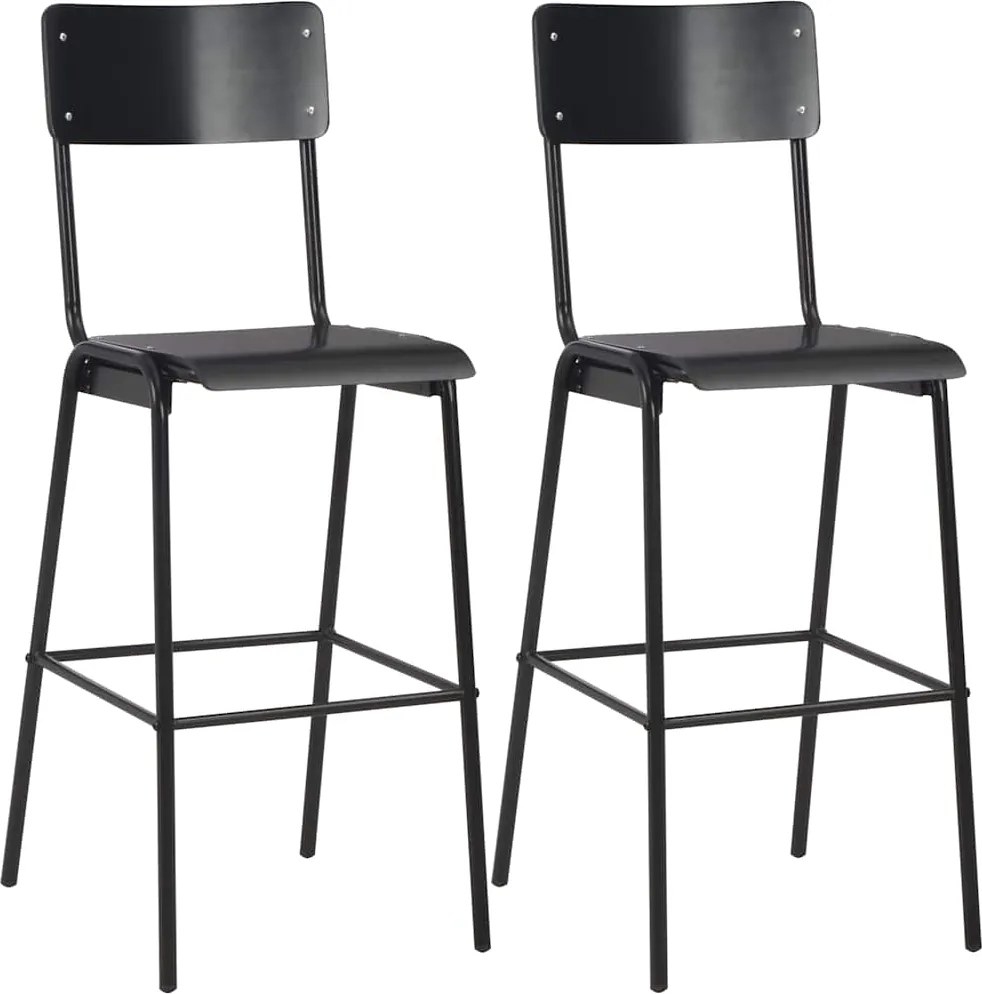 280081 vidaXL Бар столове, 2 бр, черни, твърд шперплат, стомана