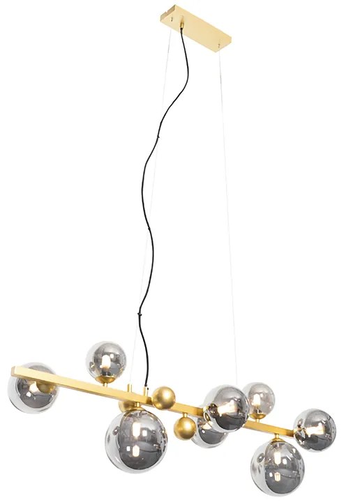 Висяща лампа в стил Арт Деко златиста с опушено стъкло 8-светлина - David