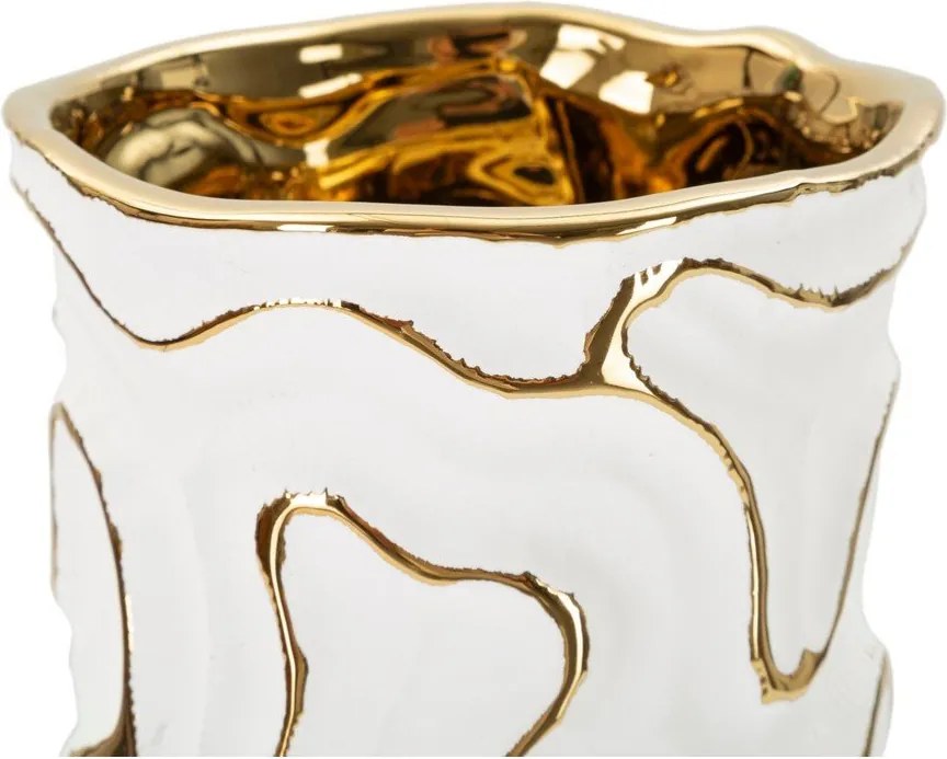 Бяла/златиста керамична ваза (височина 25 cm) Adore – Mauro Ferretti