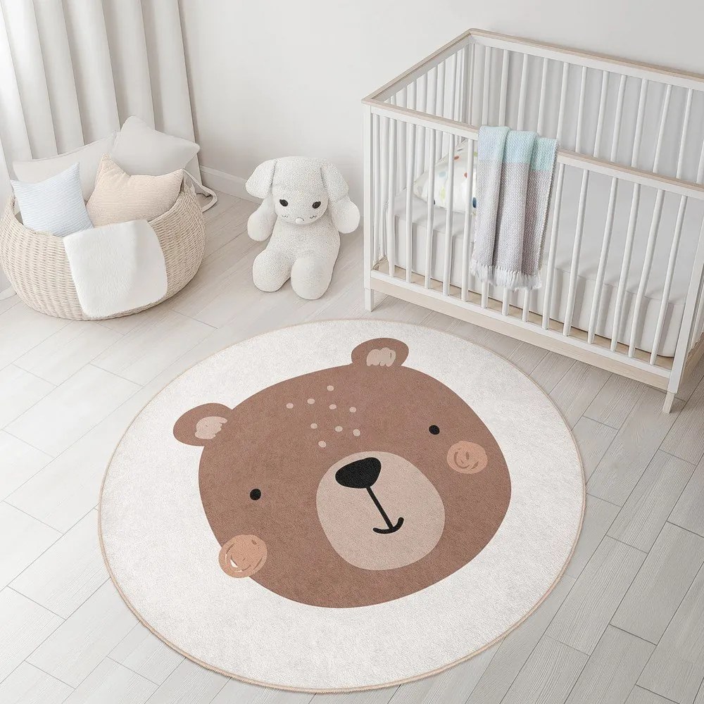 Кафяв/кремав детски килим подходящ за пране ø100 cm Teddy Bear – Mila Home