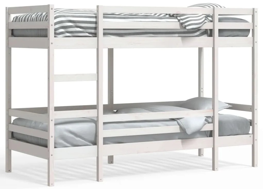 3284219 vidaXL Двуетажно легло, бяло, 90x200 см, борово дърво масив