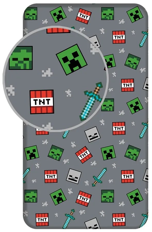 Сив еластичен единичен памучен детски чаршаф 90x200 cm Minecraft "We got this" – Jerry Fabrics