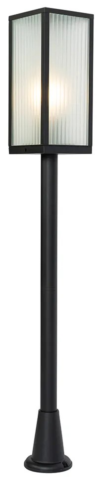 Външна подова лампа черна с оребрено стъкло 100 см IP44 - Charlois Ribbed