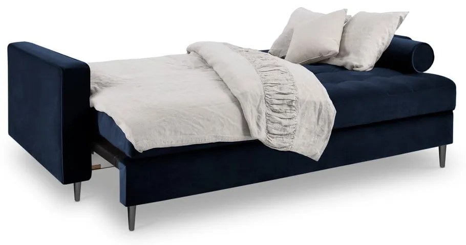 Син кадифен разтегателен диван Santo - Milo Casa