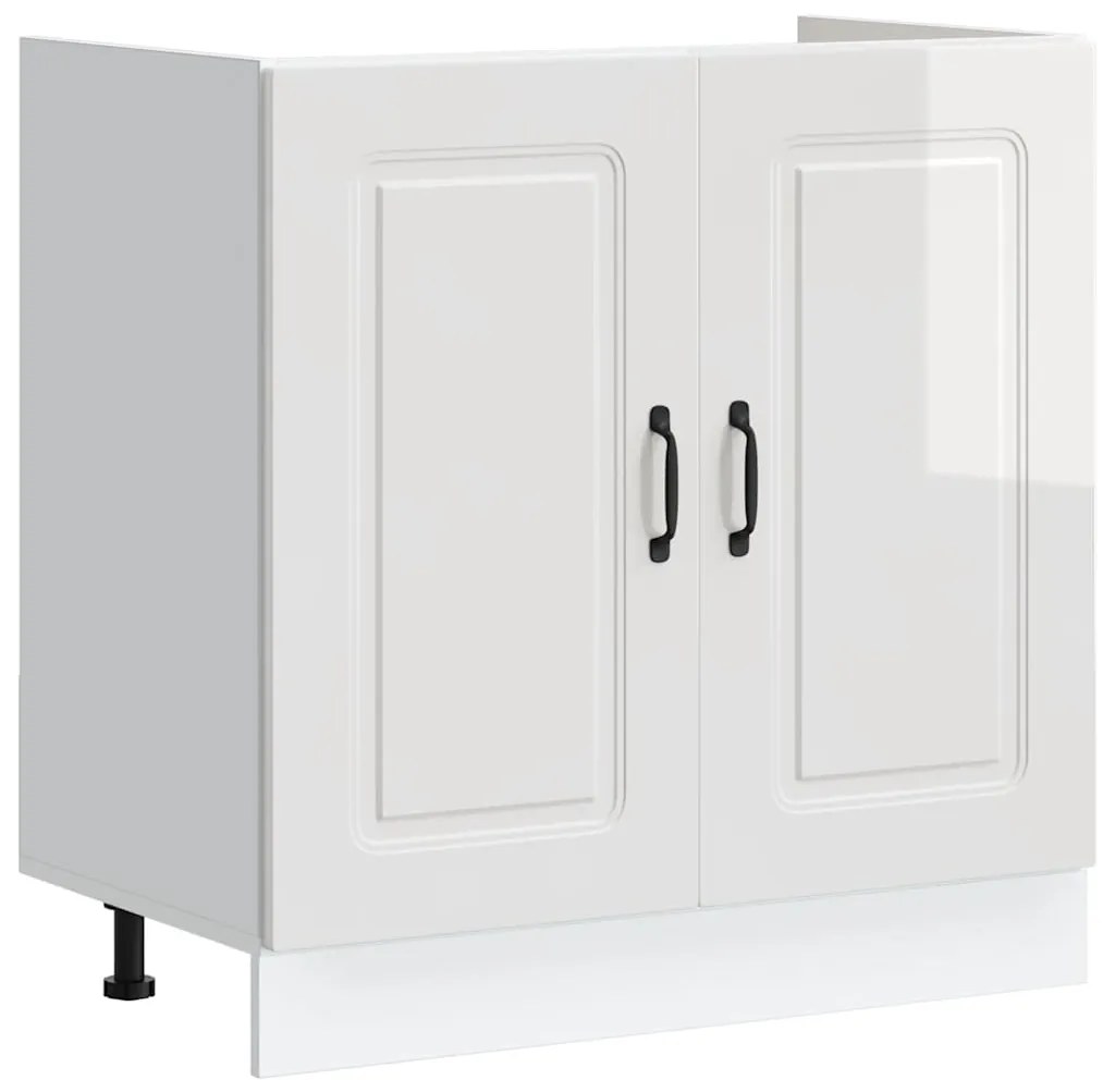 853449 vidaXL Шкаф за мивка, Kalmar, бял гланц, 80x46x81,5см, инженерно дърво