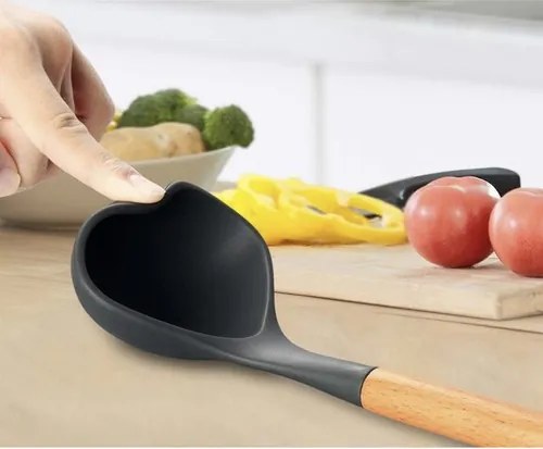 Комплект силиконови прибори за готвене Ruhhy, 12 части с поставка, черни