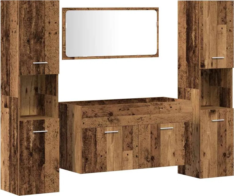 3328595 vidaXL Комплект мебели за баня от 4 части старо дърво инженерно дърво