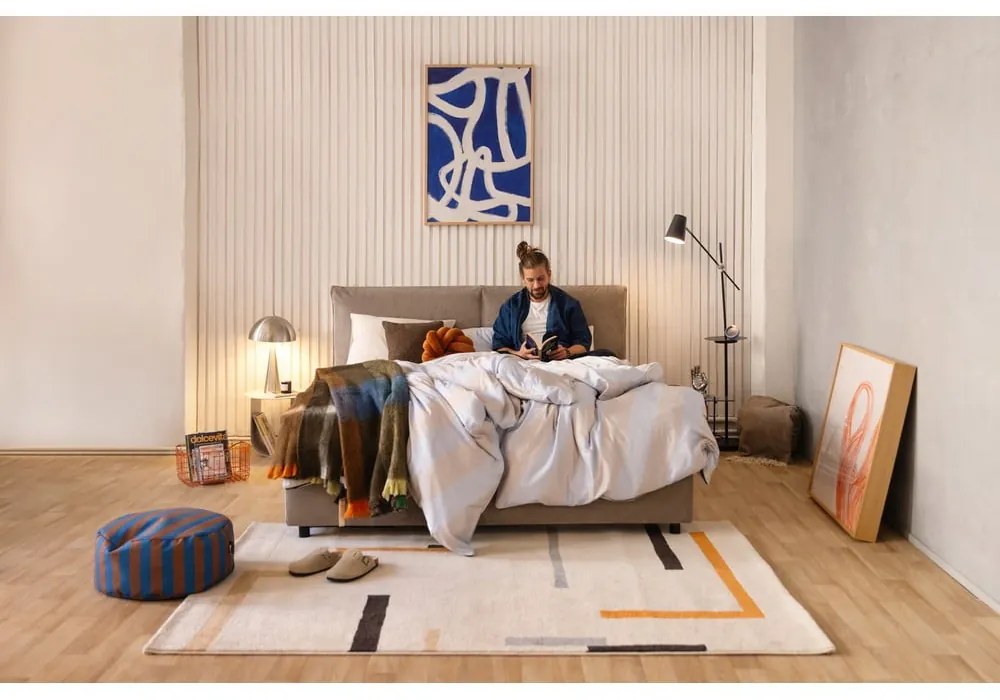 Двойно тапицирано кафяво-сиво легло с място за съхранение и включена подматрачна рамка 160x200 cm Myra Pillow – Bonami Selection