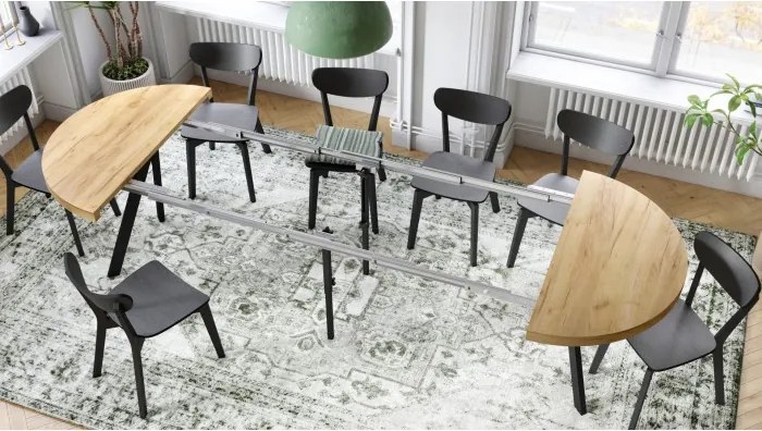 ЕКСПАНСО Дъб Крафт Злато/черни крака - ГОЛЯМА КРЪГЛА МАСА Ø110 РАЗТЕГАТЕЛНА ДО 310 cm С КРАКА Y ЛОФТ/ИНДУСТРИАЛНА