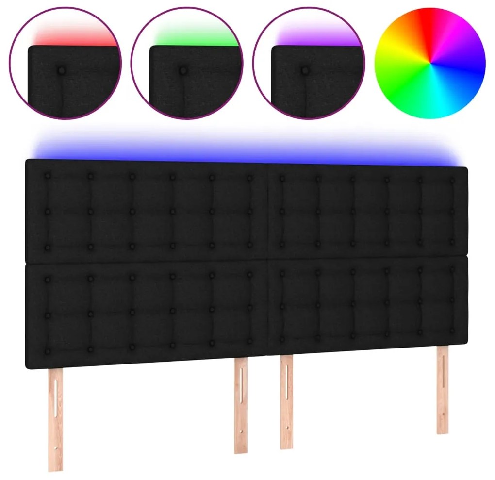 3122866 vidaXL LED горна табла за легло, черна, 160x5x118/128 см, плат