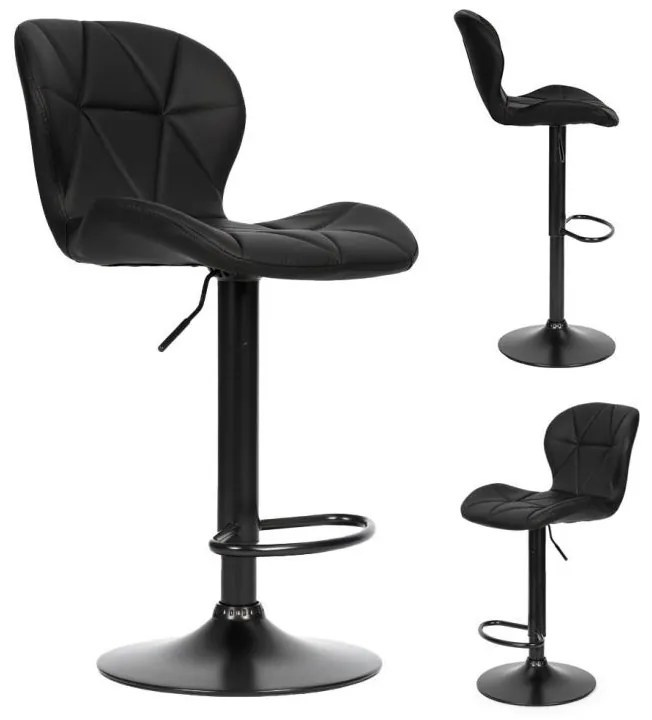 Регулируем на височина въртящ се бар стол с облегалка Черен