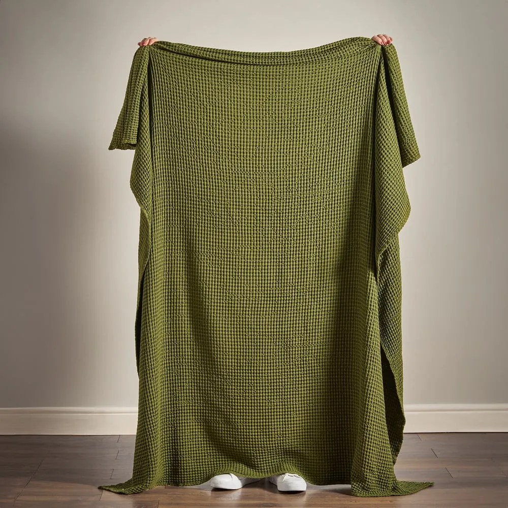 Зелено памучно одеяло 150x200 cm Jaipur Chunky Waffle – Pineapple Elephant