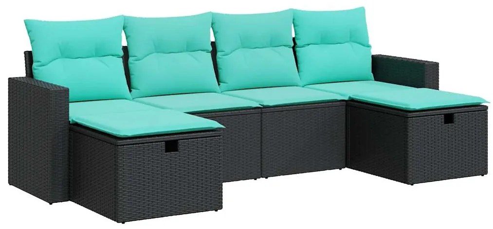 3325423 vidaXL Градински диван с възглавници, 6 части, черен, полиратан