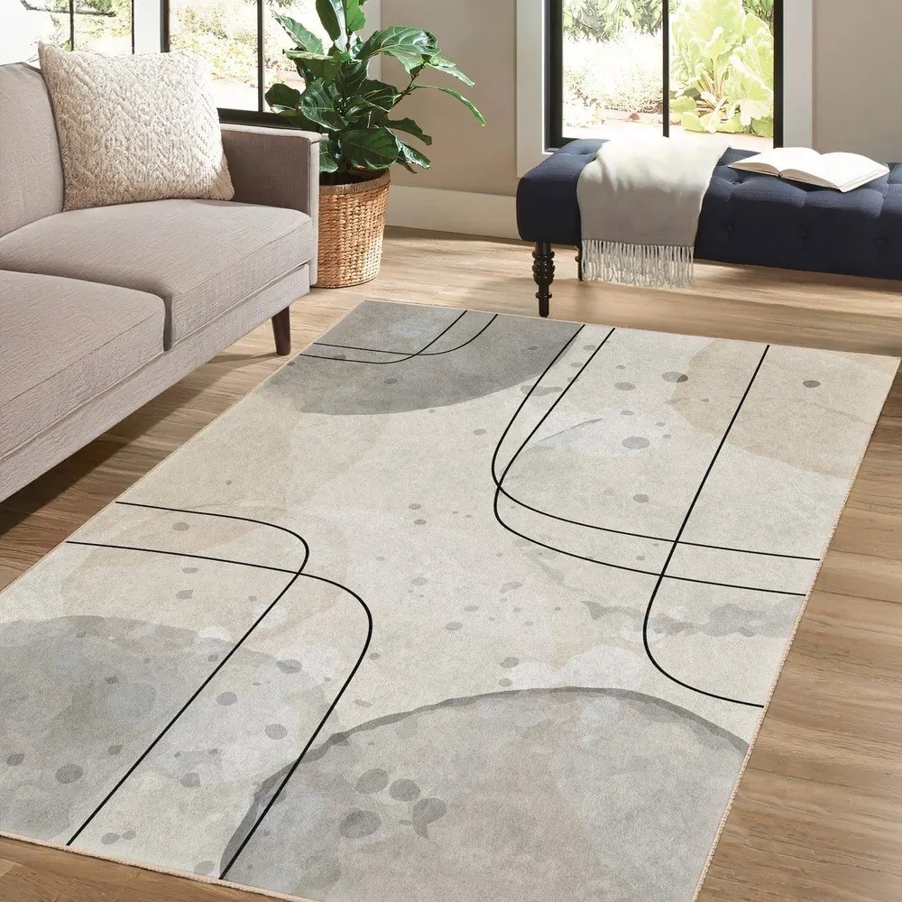 Сиво-кремав килим подходящ за пране 160x230 cm Simple Lines – Mila Home